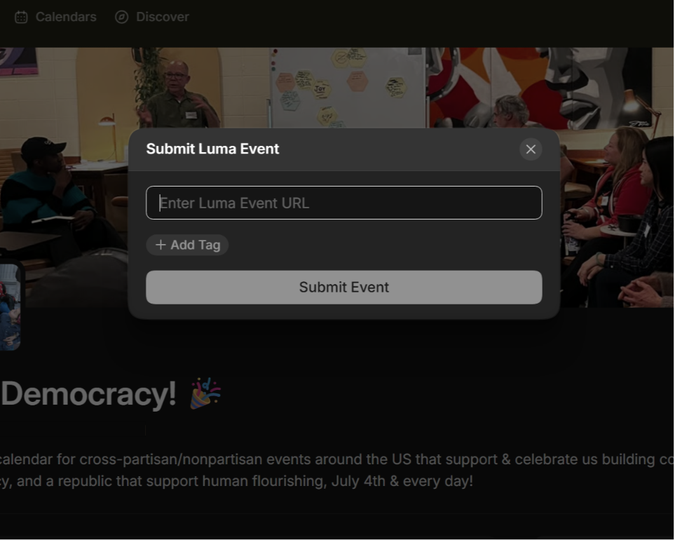 The Luma screen for submitting an existing Luma event by pasting its link