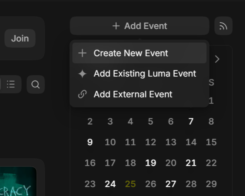 The dropdown showing the three submission options on Luma